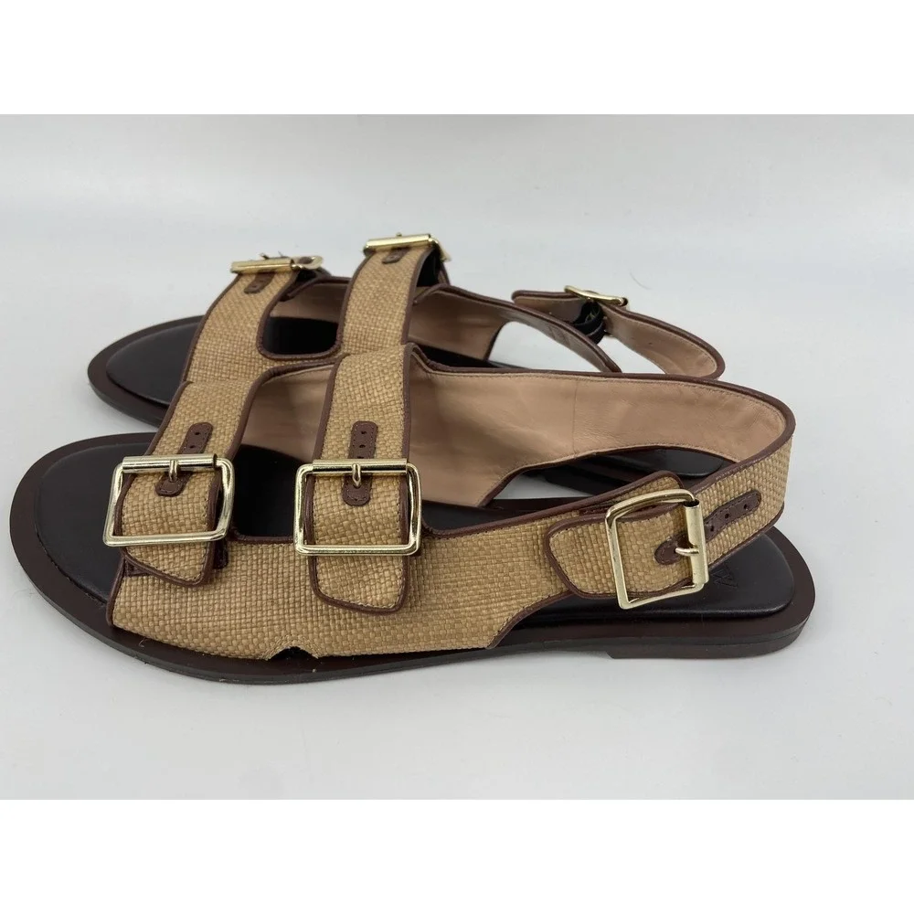 J.Crew Sandals Shoes Womens 12 Tan Carsen Leather‎ Buckle Slingback Casual Italy